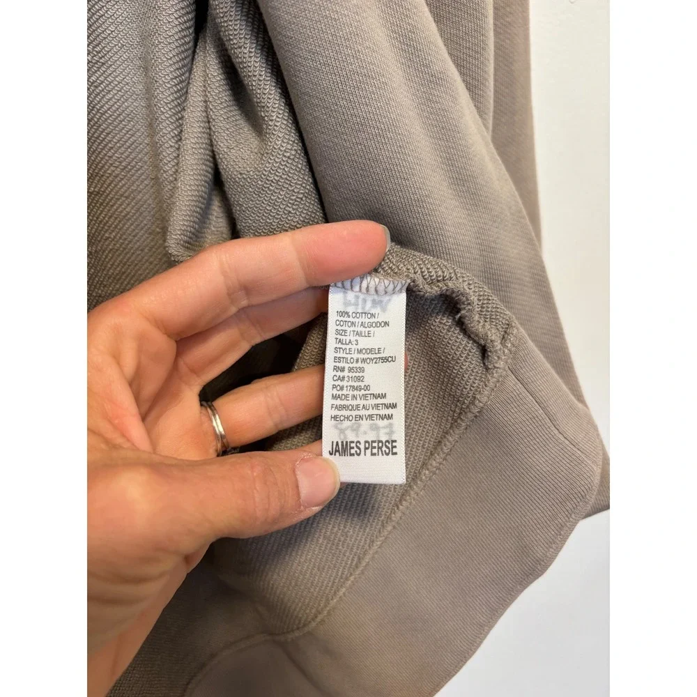 Standard James Perse Taupe Cotton Open Front Hooded Sweatshirt Cardigan Size 3 - Picture 6 of 7